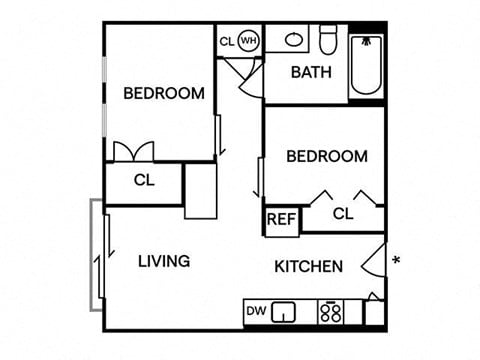 Floor plan for 2 beds, 1 bath